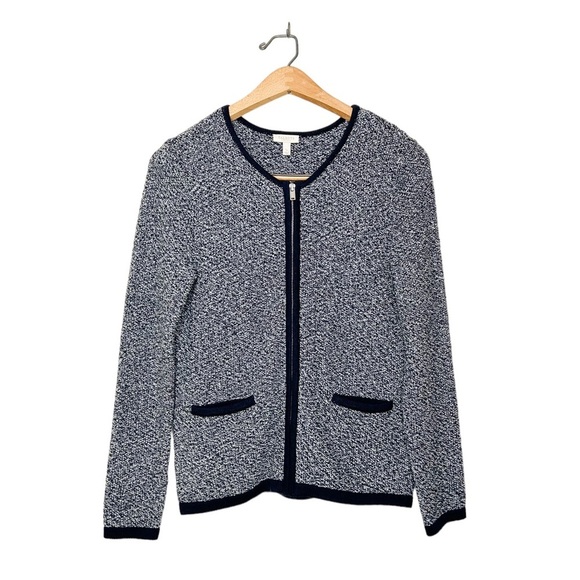 Talbots Business Casual Heather Blue Zip Front Knit‎ Cardigan Jacket Sweater SP - Picture 1 of 7